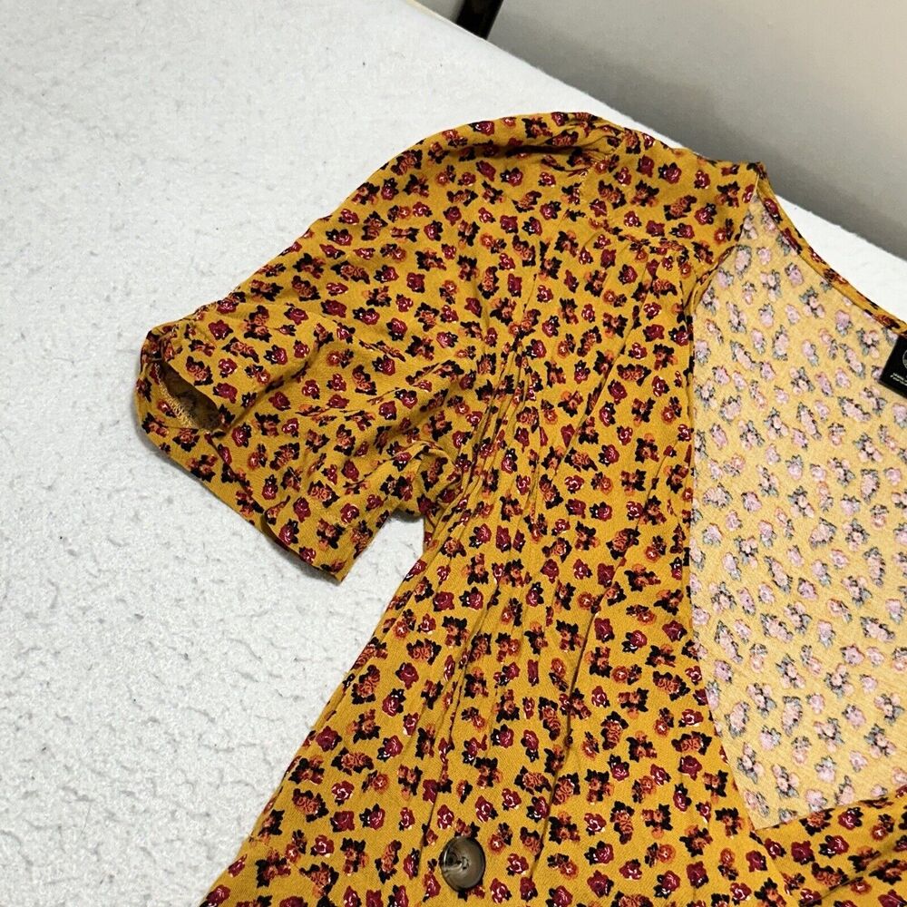 Urban Outfitters Women's Small Front-Slit Midi Dress Floral Print Orange Black - Picture 6 of 13